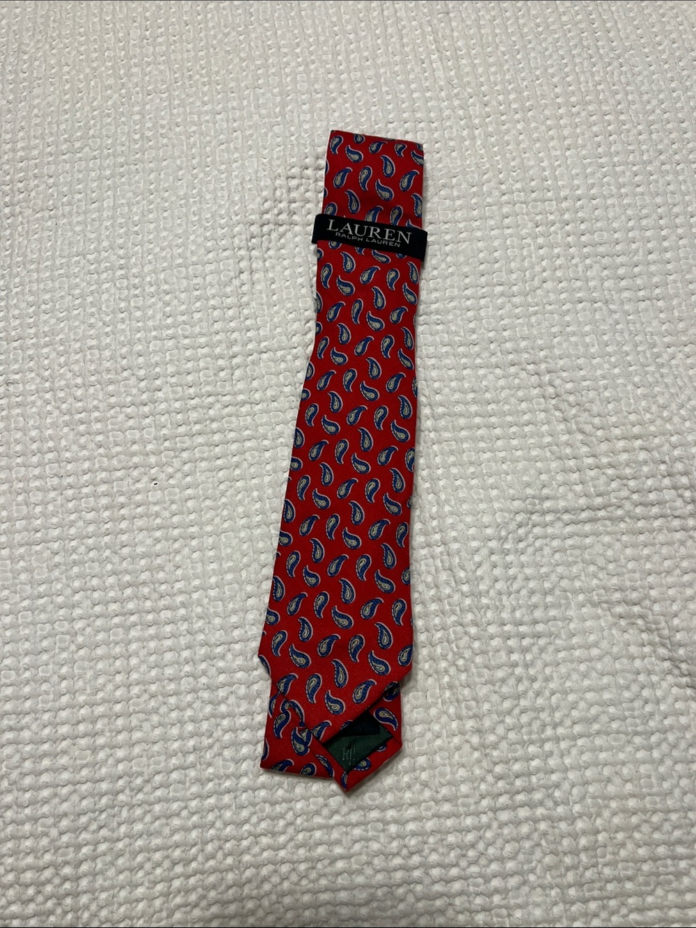 RALPH LAUREN Red Paisley Silk Tie with Blue Accents